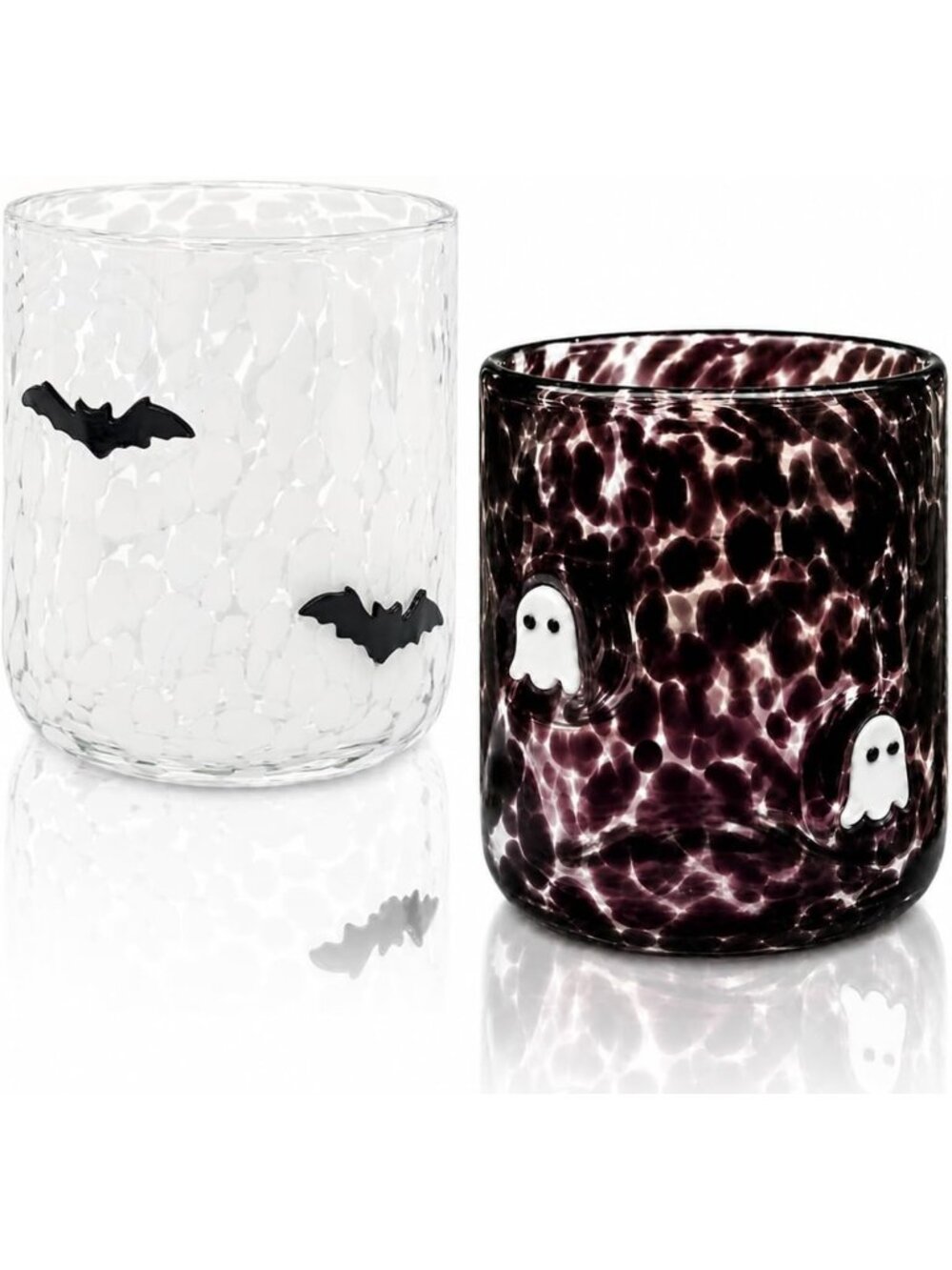Set of 2 Halloween Glass Cups - 16oz Ghost & Bat Drinkware for Parties & Gifts